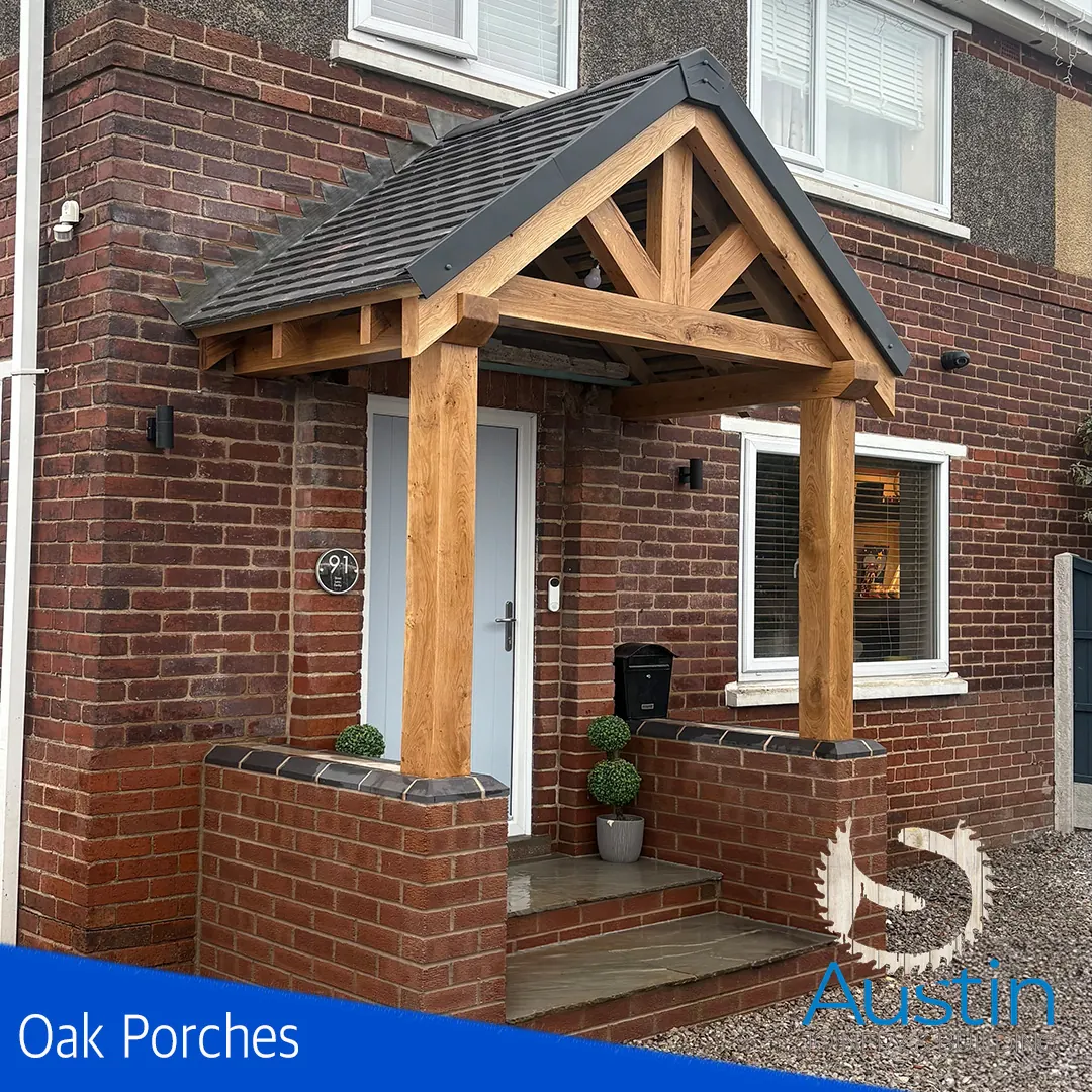 Completed oak porch in Derbyshire