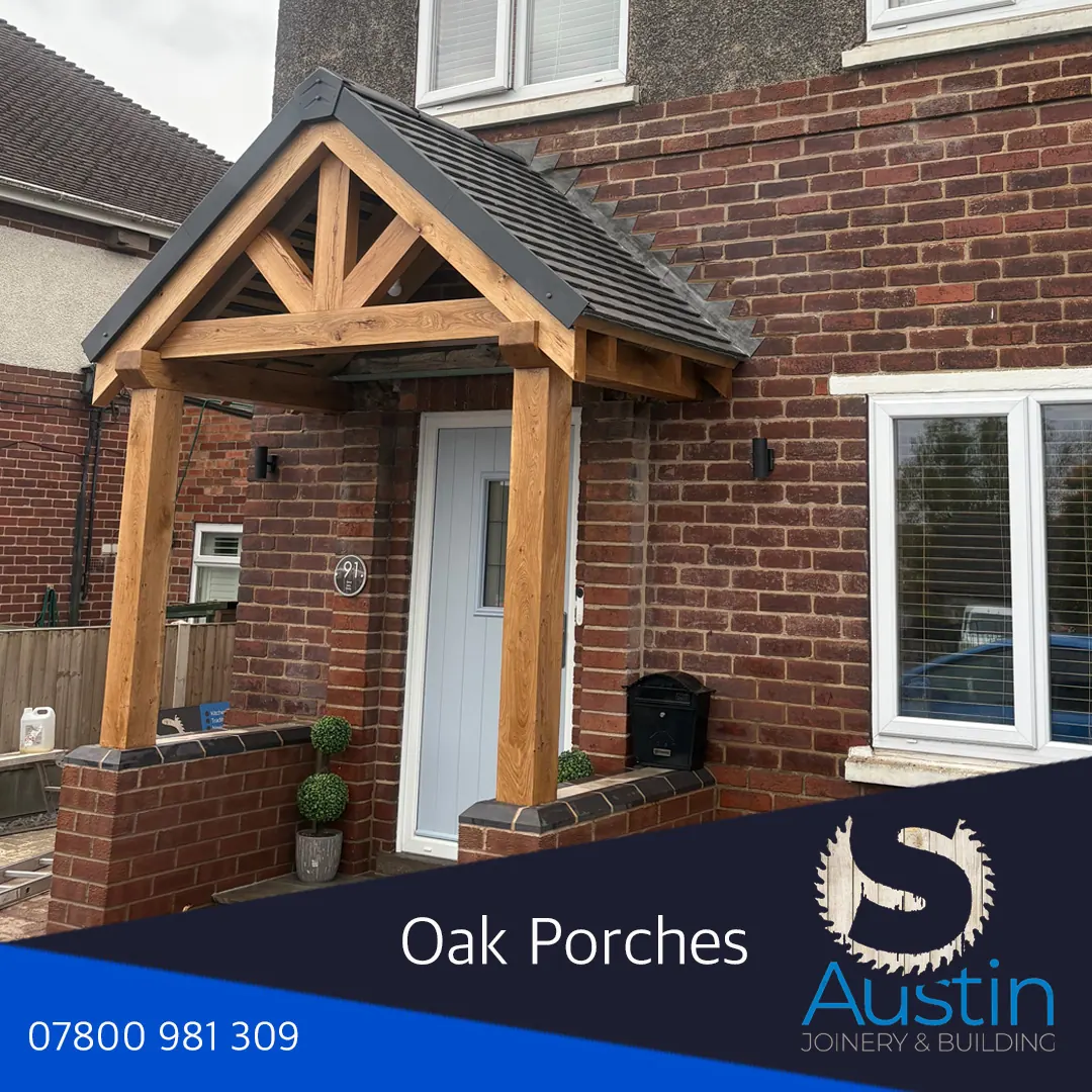 Oak porch construction in Derbyshire