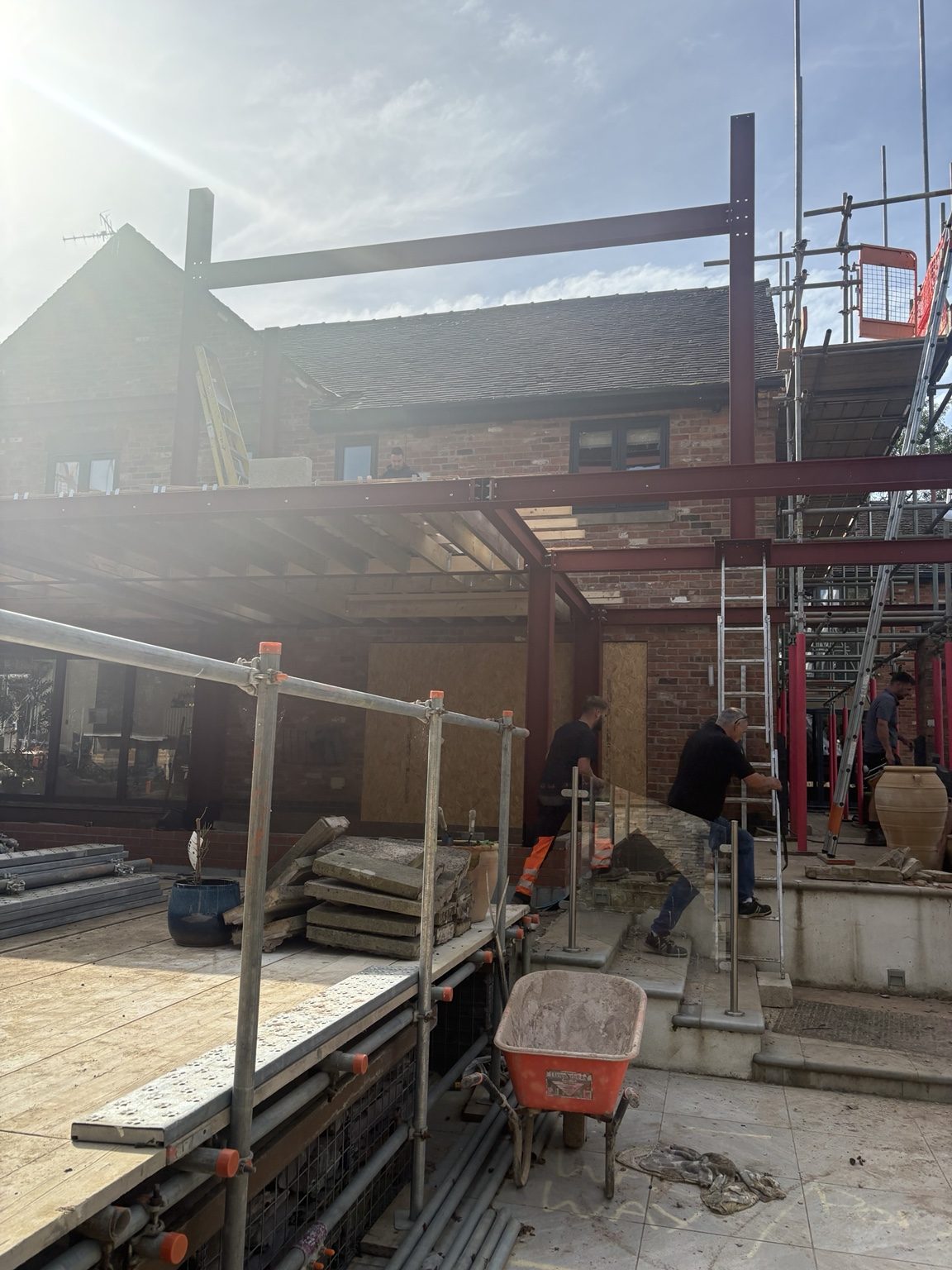Structural steelwork and supporting frame during installation at South View