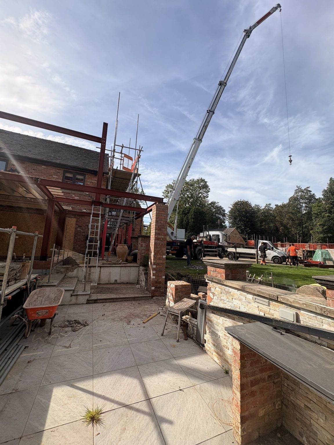 Crane and extension steelwork at South View in Derbyshire